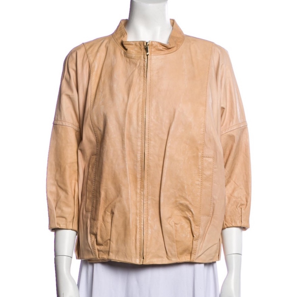 Tory Burch Buttery Soft Leather Bomber Jacket | Neutral | Size 4/6